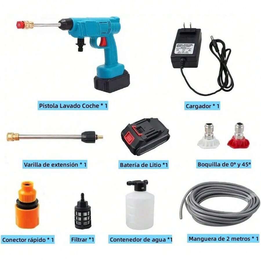 Hidrolavadora Inalambrica, 500PSI Pistola de Lavado de Alta Presión de 48V, Lavadora de Alta Presión Portátil,con 3 Boquilla para Lavar Coches, Pisos, Limpieza de Vallas Patios y Jardín - Azul - Ver 1