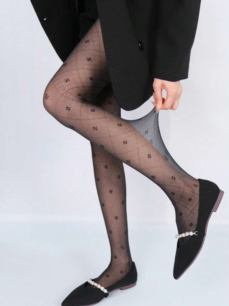 1双女士亲肤丝滑黑色四叶草透明连裤袜 | 光滑性感，自信展现您的魅力 - 彩色 - 查看 1
