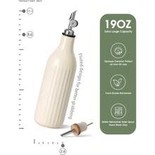 FE FUN ELEMENTS - Botella dispensadora de aceite de oliva de cerámica botellas de aceite de 19 onzas para cocina y botella dispensadora de vinagre adecuada para aceite vinagre jarabes de café y - Blanquecino - Ver 2