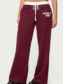 Wide Leg Sweat Pants For Womens High Waisted Baggy Sweatpants Casual Drawstring Workout Pants With Pockets - Burgundy - View 3