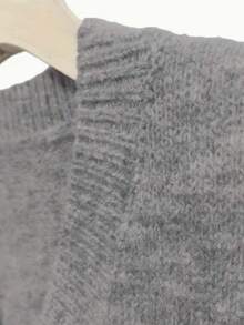 Einfache Knopfverzierung, einfarbiger Rundhals-Strickweste ohne Ärmel - Grau - Übersicht 3