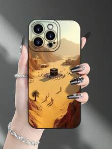 1pc Desert Landscape Architecture Pattern Retro Printed Creative Fashionable Personalized Protective Phone Case, Suitable As Gift For Girlfriend, Wife, Couple, Aunt, Boss, Sister, Couples, Students, Teachers, Birthday, Holiday - Black Matte Soft Full Coverage Anti-Dust Waterproof Case Compatible With Iphone 17/13/16/15/14/13/12/11/Pro/ProMax/X/XR/XS/XSMAX/7/8/PLUS And Models - Black - View 1