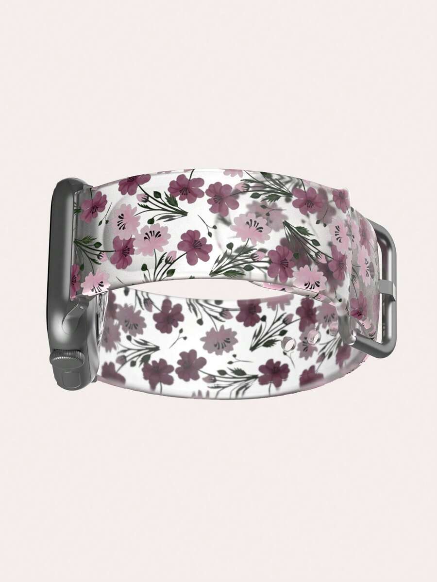 Halb-transparentes lila Blumen Silikon Uhrenarmband kompatibel mit Apple Watch 38mm 40mm 41mm 42mm 44mm 45mm 49mm, passend für Series Ultra/S10/S11/SE/8/7/6/5/4/3/2/1 - Verschiedenfarbig - Übersicht 1