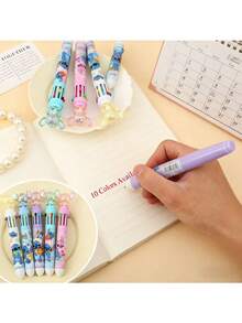 5支装10色水晶圆珠笔，多功能多色按钮式日记笔，0.7毫米可爱行星、星际宝贝、史迪奇、多色凝胶笔，适用于日常计划、标记、作业、绘画和描摹 - 彩色 - 查看 5