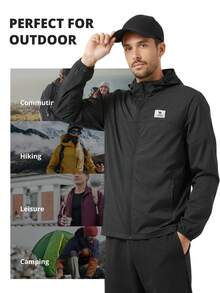 CAMEL CROWN 男士 UPF 50+ 防晒夹克，透气长袖连帽衫，适合夏季徒步、钓鱼等户外活动 - 幻影黑 - 查看 4