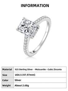 XUJIA 1pc 3 Carat Brilliant Cut Moissanite Engagement Ring, 925 Sterling Silver Women's Engagement Ring, 7x9mm Brilliant Cut Moissanite, Cubic Zirconia Accents, 925 Silver Ring, Perfect For Engagement, Wedding And Bridal Occasions