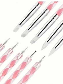 Bộ 21 cọ vẽ móng, dụng cụ vẽ móng nghệ thuật, bảng pha màu nhựa, sơn móng tay nhiều màu, bút khắc acrylic silicon 2 chiều, bút chấm, bộ dụng cụ làm móng DIY, bảng trưng bày trang điểm cho gia đình và salon, màu hồng và đen. - Nhiều màu - Xem 3
