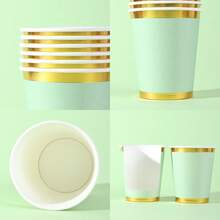 10/20/40pcs Spring Light Green Gold Foil Disposable Paper Cups, Light Green Gold Rim Disposable Paper Cups, Leak-Proof, Heat-Resistant, Suitable For Spring Outdoor Picnics, Home Gatherings, Birthday Parties, Elegant Party Decorations - Light Green - View 7
