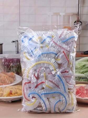 100/200PCS Disposable Plastic Cling Film, Elastic Self-Sealing, Colored Elastic Cling Film, Used For Keeping Leftovers Fresh, Kitchen Packaging Bags/Storage Bags, Suitable For Covering Dishes, Household Use.