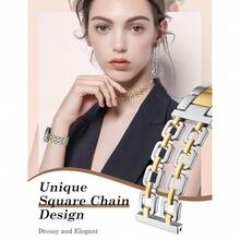 Wearlizer Metal Band Compatible With Samsung Galaxy Watch 7 6 5 4 FE Active 2 40mm 44mm/Watch 6 4 Classic 43mm 47mm 42mm 46mm/Watch 5 Pro 45mm Bands, 20mm Dressy Stainless Steel Chain Strap Women,Silver/Gold - 銀/金 - 查看 3