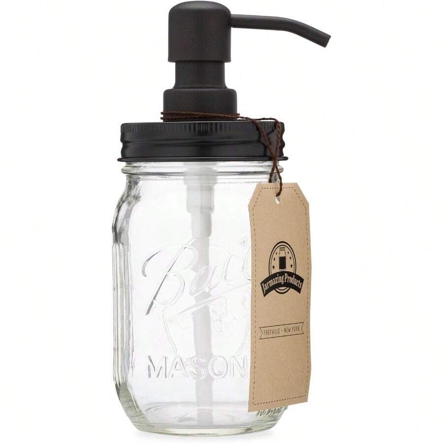 Frasco Dispensador de jabón estilo Mason Jar color negro de 16 oz 473 ml hecho de acero inoxidable a prueba de óxido - Transparentenegro - Ver 1