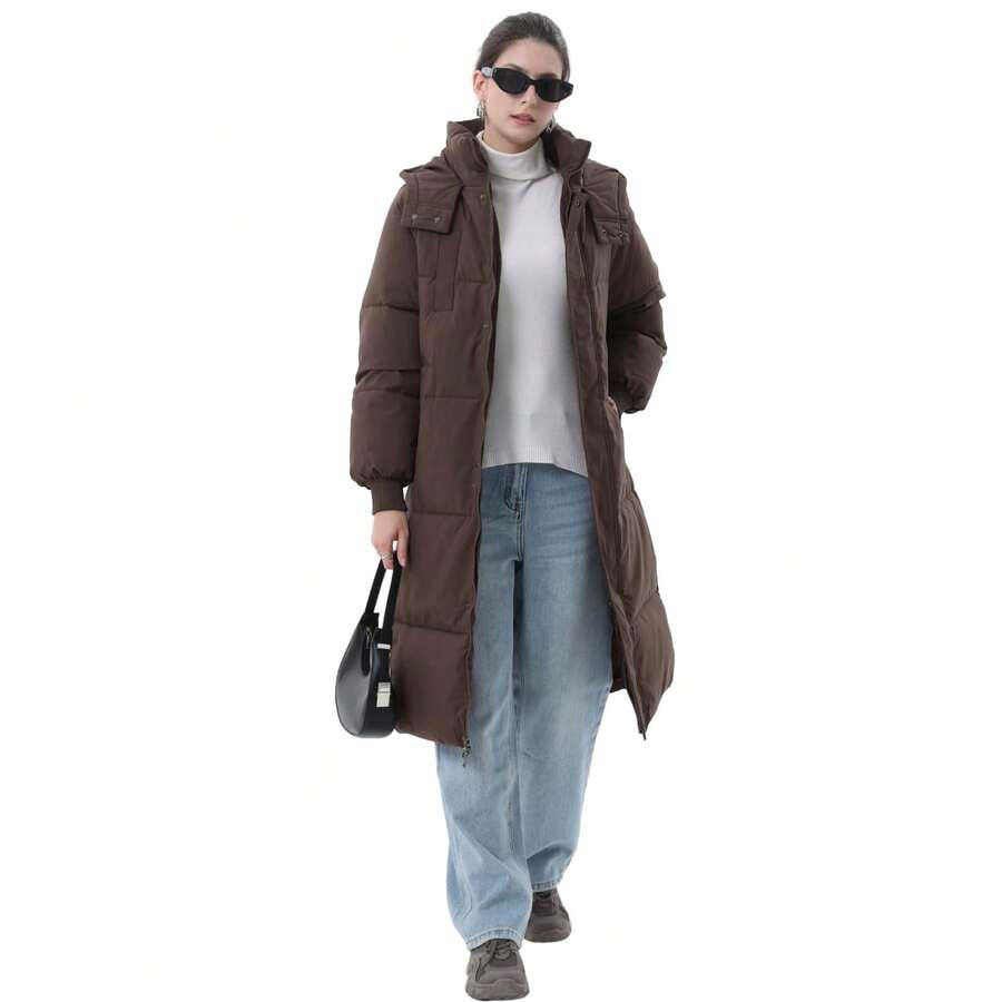 Long Puffer Jacket For Women,2026 Thickened Winter Coat Hooded With Deep Pockets, Ladies Warm Winter Jacket - Cà phê nâu - Xem 1
