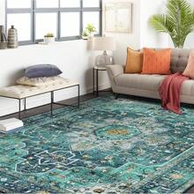 1 High-Weight Bohemian Retro Farmhouse-Style Floor Mat With Feng Shui Blue Design. Features Anti-Slip And Anti-Fleece Properties, Ideal For Living Room, Office, Or Bedroom. Suitable For Indoor Use As A Carpet-Like Mat. - Multicolor - View 5