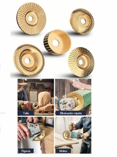  HALMAN 5 piezas Juego de ruedas de amolado de talla de madera - Hoja de amolado de madera, disco de amolado angular,Disco Para Amoladora Angular Para Tallar Madera 5 Modelos, Compatible con Amoladora Angular de 4" y 4 1/2", hoja de pulido, herramienta de amolado de madera, rueda de pulido, disco de amolado de artefactos de carpintería, que incluye ruedas de amolado planas, curvas y cónicas, utilizadas para 3 piezas Disco de amoladora angular de acero, grano de are, orificio de 16 mm, bisel plano de arco, disco de amolado de metal, madera, acero al carbono