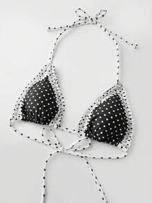 Women Halter String Bikini Set Plaid/Dot Triangle Bikini Top Low Rise ...
