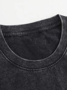 Men's Printed Vintage Washed Vest, Loose Fit, Casual Street Style, A Must-Have For The Gym. - 黑色 - 查看 2