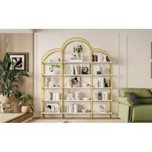 170 X 26 X 190 Cm Regal Im Schlichten Stil, Stahlrohr-MDF-Material, Fünf Schichten Stauraum, Einzigartige Wolkenform, Einfach Zu Montieren Und Zu Reinigen, Gold + Weiß - Gold - View 4