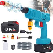 Hidrolavadora Inalambrica, 500PSI Pistola de Lavado de Alta Presión de 48V, Lavadora de Alta Presión Portátil,con 3 Boquilla para Lavar Coches, Pisos, Limpieza de Vallas Patios y Jardín - Azul - Ver 9