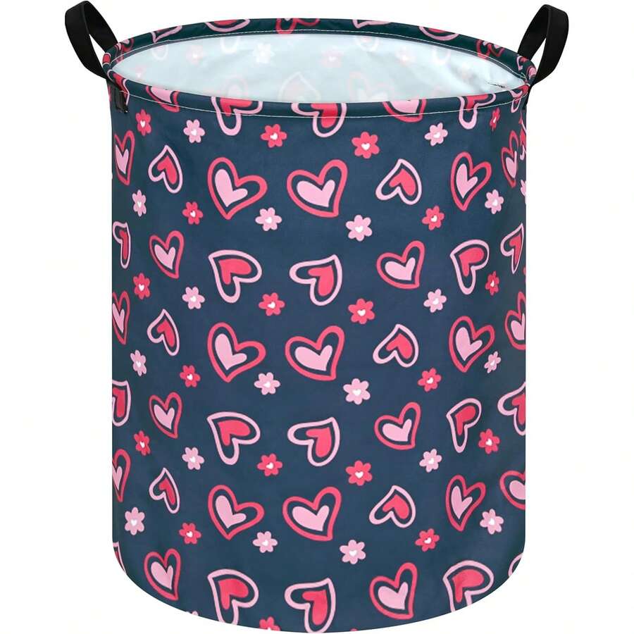 1个情人节洗衣篮收纳篮，房间脏衣篮，礼品篮，家居和办公室装饰收纳篮，多功能收纳，周末装饰，温馨家居办公室洗衣房点缀，轻便耐用框架，多用途家居收纳，送礼佳品，易于折叠，节省空间，保持杂物整洁，适用于洗衣房、卧室、宿舍、衣橱、客厅装饰，现代风格，时尚美观，精美包装，实用收纳方案 - 深灰色和玫紅色 - 查看 1