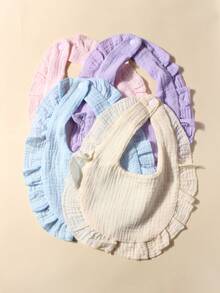 4pcs/Set Candy Color Pure Cotton Ruffle Gauze Cute Baby Bibs, Suitable For Daily Use - Multicolor - View 3