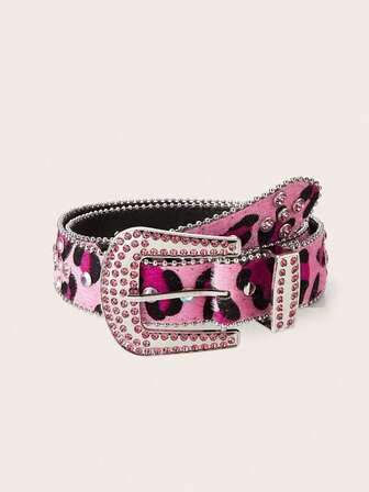 1 st. punk Y2K-stil dambälte, strassutsmyckat leopardmönster PU-läder, lämplig för minikjolar, högmidjade kjolar, lämplig för fest, sammankomster, musikfestival, halloween, alla hjärtans dag, dejt, semester, utomhus, present