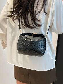 2025 New French High-End Woven Women's Handbag, Western Dumpling Bag, Niche Texture Commuter Bag, Versatile Tote - Black - View 7