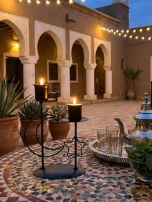 1 قطعة/مجموعة حامل شمعة رمضاني من الحديد الأنيق، مثبت على الطاولة، ديكور رومانسي لطاولة الطعام المنزلية، مصنوع من مواد متينة، مثالي لعشاء الشموع والديكور المنزلي، مناسب لجميع المستخدمين، بأشكال نجمة وقمر وفانوس - متعدد الألوان - مشاهدة 3