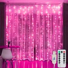USB窗帘灯串，暖白/彩色，8种模式，带遥控器，LED窗帘灯，适用于房间、卧室、节日、圣诞节、万圣节、家居装饰、派对装饰等场合。