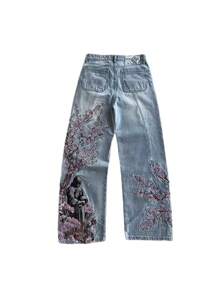 ‌Y2K Hip-Hop Streetwear Men's Jeans: Heavyweight Embroidered Wide-Leg Pants, Loose Fit Vintage Style‌ - 藍色2(已生產) - 查看 3