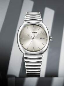 TOMI Men's Watch With Star Brooch & Ring Set, Elegant Round Dial Zinc Alloy Strap Quartz Watch, Gift Box For Daily, Business, Father's Day, Valentine's Day, Christmas, - Silver - View 2