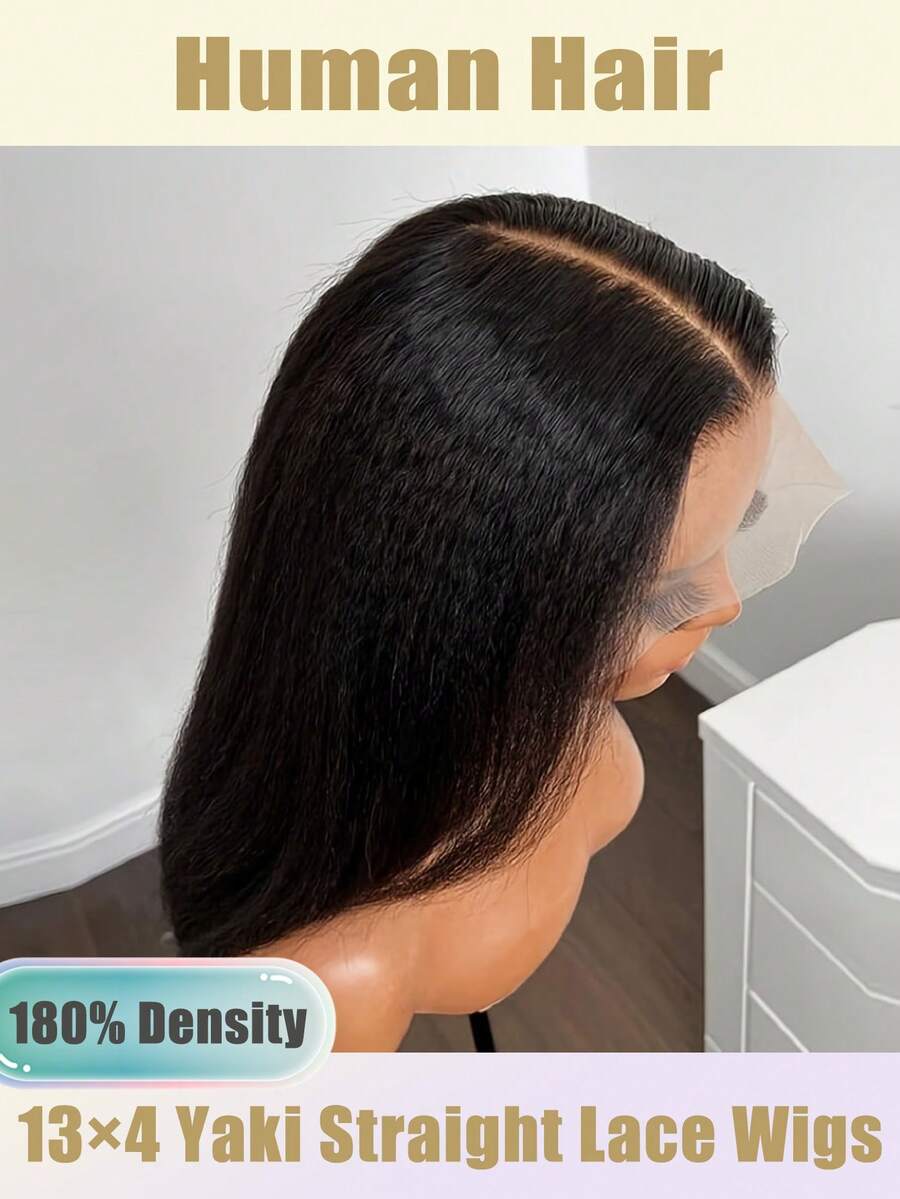 1顶优雅36英寸长Yaki卷曲直发假发，自然黑色 - 180%密度，深蕾丝前额，卷曲直发13x4透明蕾丝前额假发，混合真人发，带婴儿发分缝，圣诞礼物，预先拔毛的Yaki直发蕾丝前额假发，Yaki直发/卷曲直发假发，36英寸Yaki直发真人发，日常及特殊场合Yaki直发蕾丝前额假发，圣诞装饰时尚配饰（8-16英寸波波头假发）