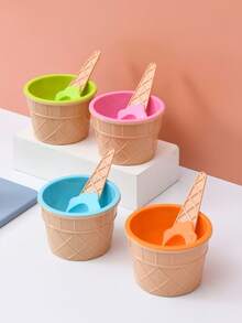 一套1件装冰淇淋碗和勺子，卡通糖果色冰淇淋碗配勺子，可作冰淇淋碗、甜点碗、冻酸奶杯、酸奶碗、燕麦碗、可重复使用的冰淇淋杯、可爱冰淇淋碗、冰淇淋杯、餐具、塑料碗、水瓶、餐具、甜点碗、DIY冰淇淋工具、厨房用品，适用于盛放冰淇淋、酸奶、甜点、燕麦、米饭、水、饮料、冰块，适合日常使用、聚会、旅行、婚礼、生日、毕业典礼、单身派对等场合。 - 彩色 - 查看 5