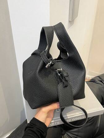 Niche Design Casual Versatile Minimalist Fashion PU Texture One Shoulder Diagonal Crossbody Handbag Bucket Bag Tote Bag Women Outdoor Small Handbag High-Quality Retro Crossbody Bag