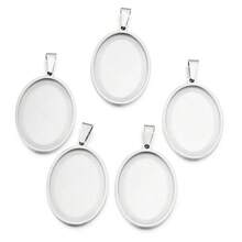 5pcs/Set Stainless Steel Pendant Blank Base, Oval Convex Gemstone Base, Embossed Pendant, DIY Pendant Jewelry Making Supplies