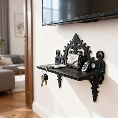 1pc Vintage Mini Baroque Style High-Quality Wall Mounted Storage Shelf, Suitable For Home And Office Gothic Wall Rack, Minimalist Hanging Organizer, Can Be Installed With Or Without Drilling, Aesthetic Room Decor, Home Storage, Bathroom Storage And Organization, Decorative Shelving, Durable Structure, Floating Shelving, Heavy Duty Shelving, Wall Mounted Shelving, Wall Decor, Floating Wall Shelving, Home Wall Decor