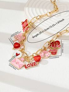 1件珐琅心形吊坠项链，情人节女士首饰，浪漫心形项链，送给妻子的情侣礼物 - 心形字母情人節吊墜項鍊 - 查看 3