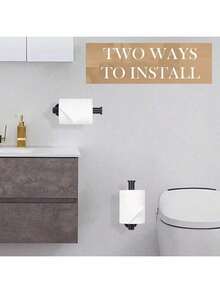 304 Stainless Steel Toilet Paper Holder - Strong Adhesive Wall Mount, No Tools Needed. Drill-Free, Rust-Proof Bathroom Organizer - 霧面黑色 - 查看 4