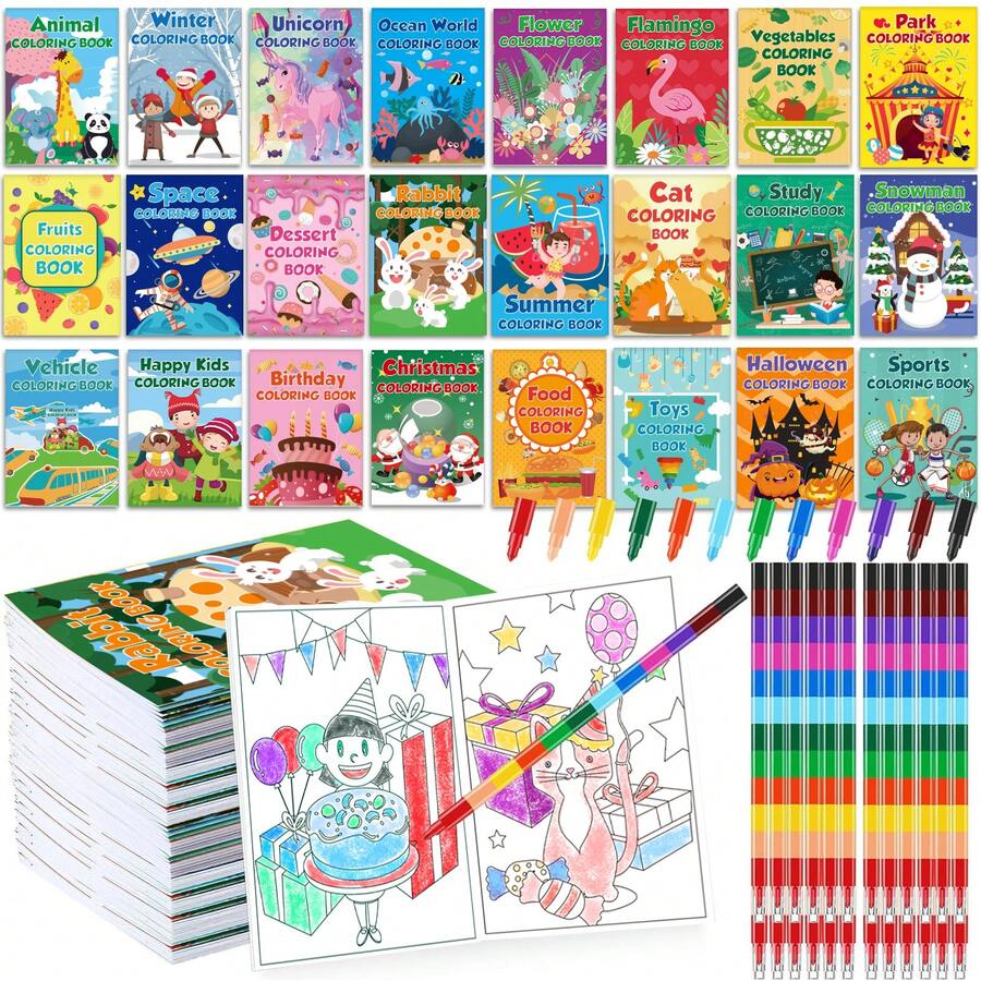 Mczan 24 Pack Coloring Books With Crayons For Kids Ages 4-8 8-12, Small Bulk Coloring Books ,Birthday Party Favors Gifts Classroom Activity Supplies - 24 PC với Caryon - Xem 1