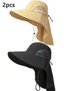 1pc Waterproof Quick Dry Wide Brim Sun Hat, Men's Breathable Hiking Sun Protection Neck Flap Fishing Cap For Summer - Multicolor - View 11