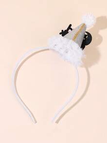 1 faixa de cabelo para meninas durante o Ramadã, com pompom branco, flor de chiffon branca e touca branca pontiaguda. Acessórios de cabelo para adolescentes. - Branco - Ver 6