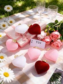 12个植绒心形圣诞球，植绒心形爱心装饰，心形装饰品，情人节装饰，新年装饰，家居节日派对装饰，情人节家居悬挂装饰，情人节装饰品，节日婚礼，情人节礼物（红色、粉色、白色） - 彩色 - 查看 7