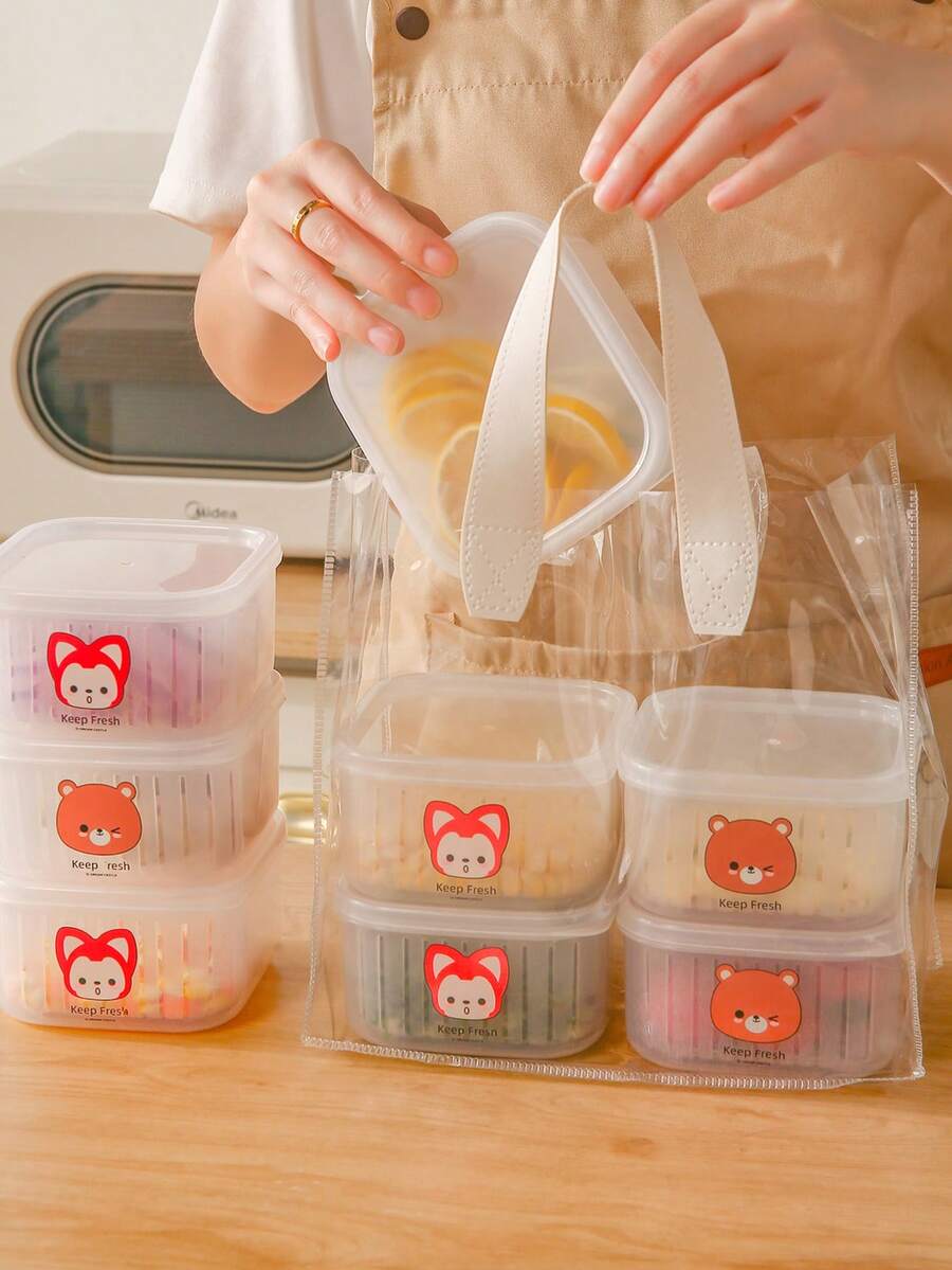 1pc ALI THE FOX Food Storage Box With Lid, Best Fresh-Keeping Food Container, Plastic Mixing Bowl, Stackable Leak-Proof Reusable Kitchen Storage Container, Thickened Material, Space-Optimized Stacking Design, Can Store Meat, Fruits, Vegetables