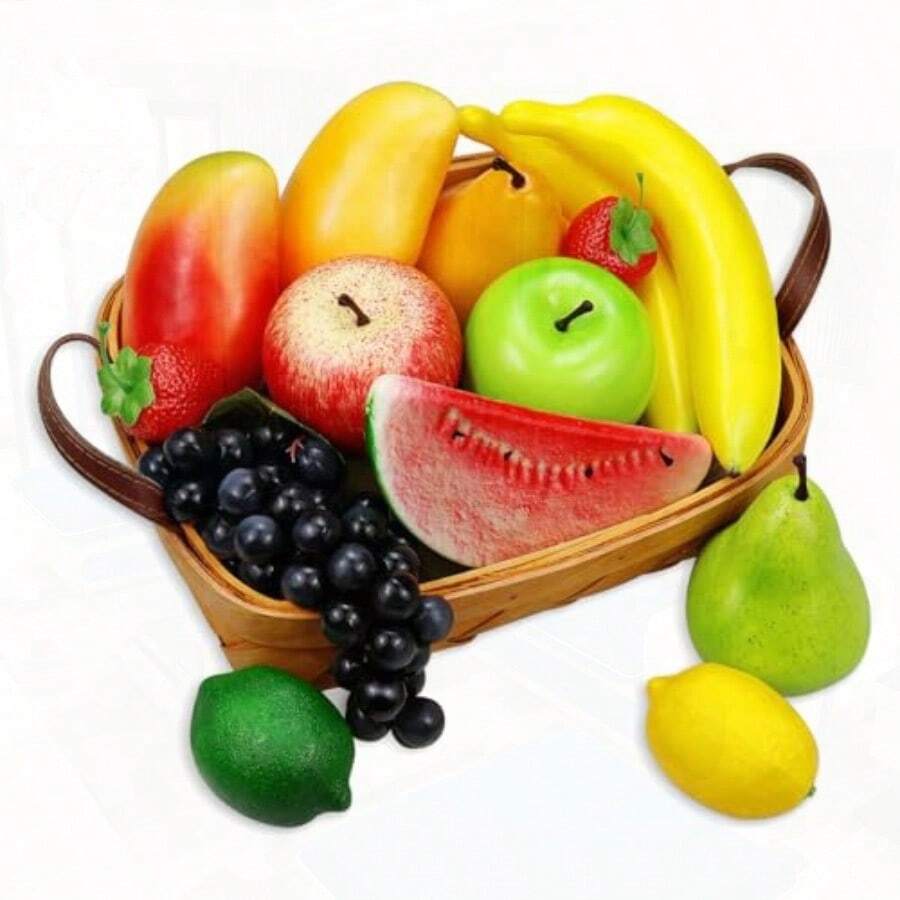 Paquete de frutas artificiales frutas falsas para decoración del hogar juego de frutas de simulación decoración de fiestas modelo de frutas para sesión de fotos fresas falsas mango plátanos. Total 14 piezas juego - Vistoso - Ver 1