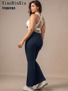 XianBinXiu 1pc Plus Size Navy Blue High Waist Flare Leg Yoga Pants, Autumn/Winter, Butt Lifting Design, Stretchy & Comfortable, Suitable For Daily Wear And Workout, Great Gift For Women - Navy Blue - View 6