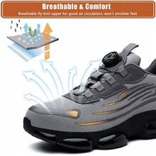 Essential For Outdoor Work: – Unisex Steel Toe Safety Sneakers For Men And Women, Grey Lightweight & Anti-Slip Work Trainers With Air Cushion, Puncture-Proof & Smash-Resistant Design, Indestructible Security Protective Outdoor Security Grey Boots ,Comfortable Breathable Grey Construction Boots For Men ,Rotated Button Easy Wear Work Safety Boots Men Shoes Safety Steel Toe Work Shoes Grey,Steel Toe Shoes Are Important Personal Protective Equipment For Many Industries. Fashionable Safety Shoes Suitable For Construction Sites Under Harsh Working Conditions, Carpenters Iogging, Car Repairs And Outdoor Workers.,Fashionable  Grey All-Season Shoes For Warehouse, Outdoor, Restaurant, Delivery & Training Use - Grey - View 3