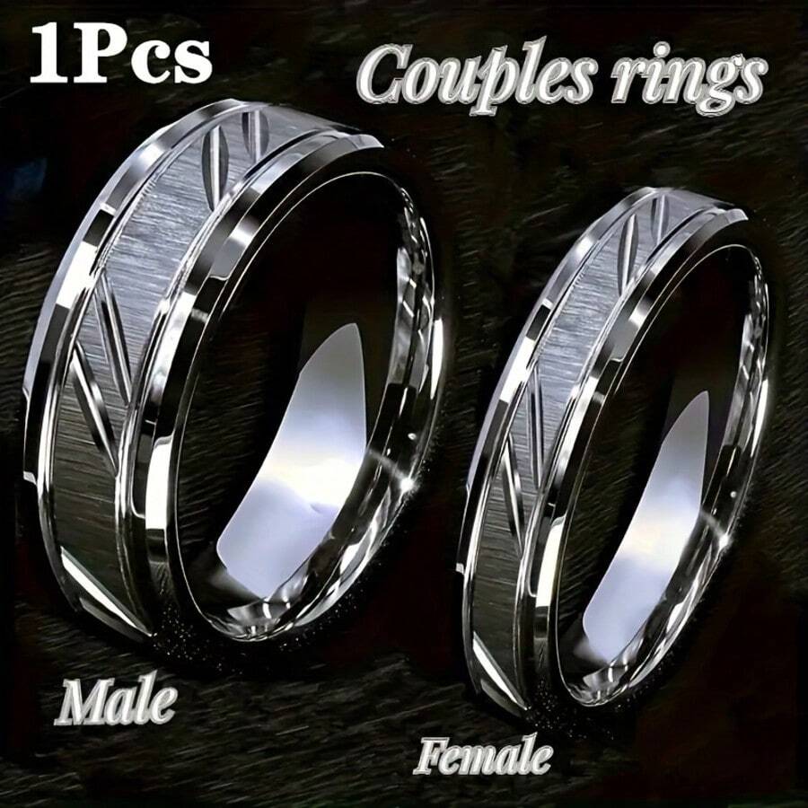 1PC 6/ 8MM Brushed Titanium Steel Couple Ring - Durable, Scratch Resistant, Fashionable - Perfect For Couple Proposal, Engagement, Wedding, Engagement Ring, Anniversary Gift - 8MM - View 1