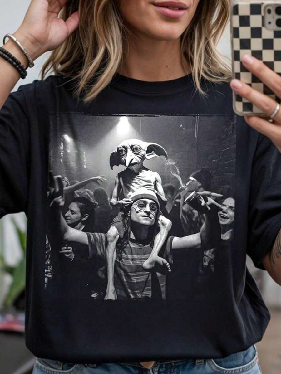 Funny Meme Harry  Shirt, Parody Graphic Shirt, Washed Black Tee, Magica - Black - View 1