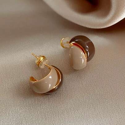 1 Đôi bông tai đính đá men nâu thanh lịch, tối giản, hình học, tinh tế, phù hợp cho phụ nữ đeo hàng ngày, đi làm, dự lễ hội và tiệc tùng.