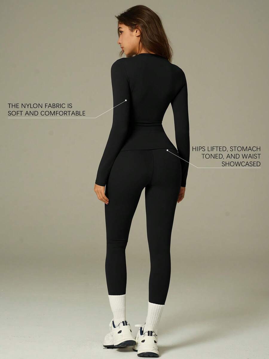 UONNOU Comfortable And Slimming Yoga Two-Piece Set | Long-Sleeved Top + High-Waisted Leggings, Suitable For Everyday Activities