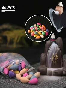 60pcs Premium Backflow Incense Cones, Natural Plant & Flower Extracts, Aromatic Blend Of Rose, Jasmine, Lily, Sandalwood, Lavender & More, For Meditation, Relaxation, Stress Relief, Sleep, Energy Release - Multicolor - View 2